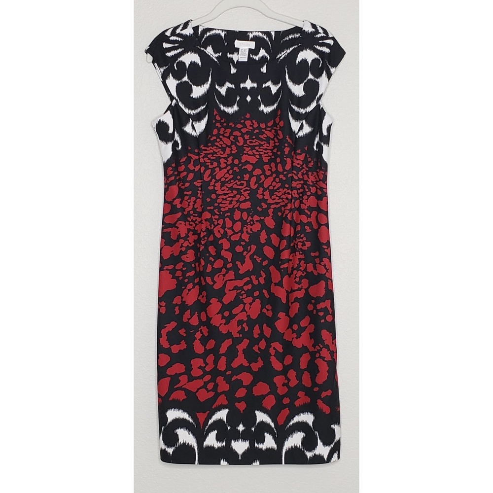 Chico's Dress Sz 0.5 Sleeveless Black White Red Print Round Neck Knee‎ Length